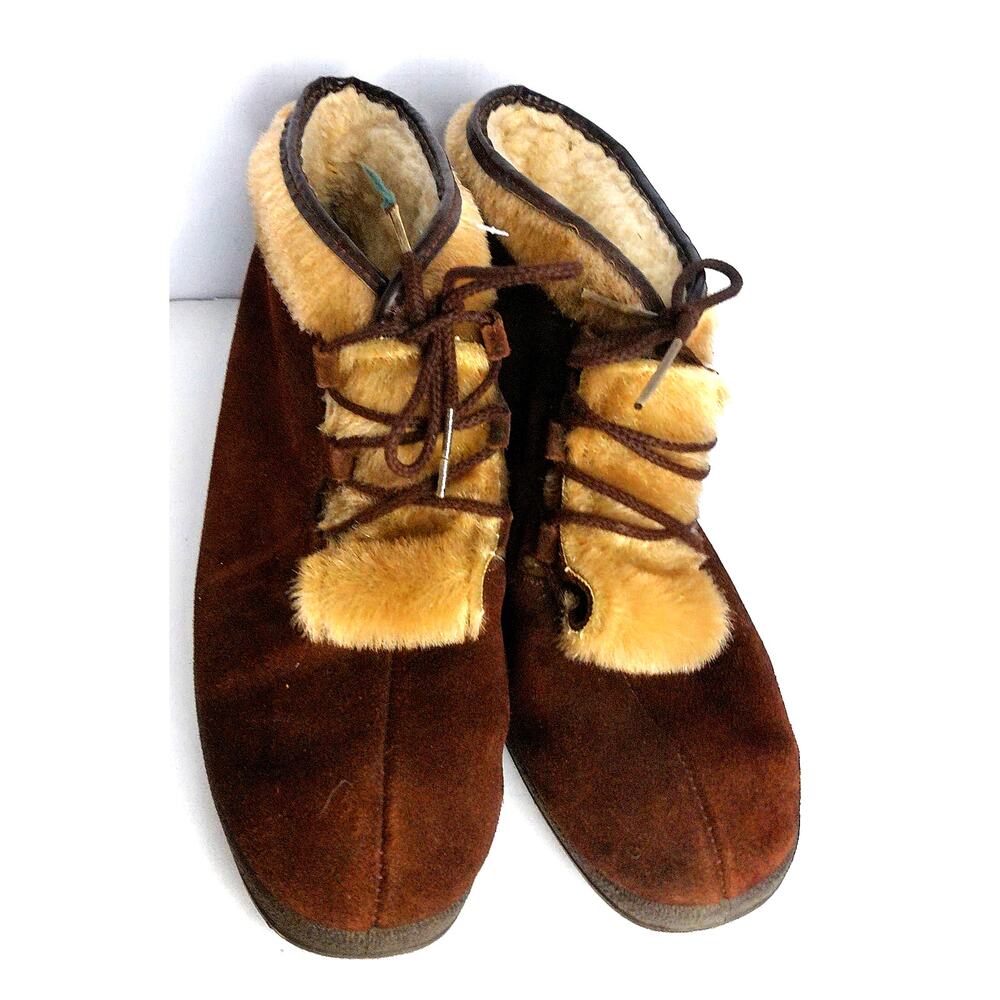 VTG Yodelers Womens Suede Fur Après Ski Boots Winter Snow Cozy Retro Size 9 READ